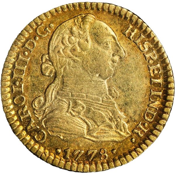 MEXICO, Mexico City, gold bust 1 escudo, Charles III, 1778 FF, very rare, PCGS AU55, finest and only