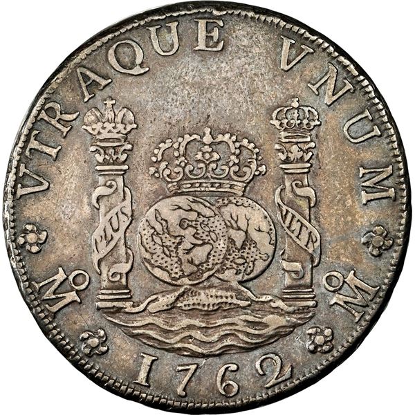 MEXICO, Mexico City, pillar 8 reales, Charles III, 1762 MM, cross between H and I, with lower arc, N