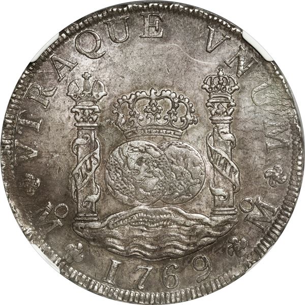 MEXICO, Mexico City, pillar 8 reales, Charles III, 1769 MF, NGC AU 58.