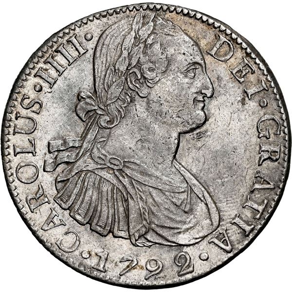 MEXICO, Mexico City, bust 8 reales, Charles IV, 1792 FM, NGC AU details / cleaned.