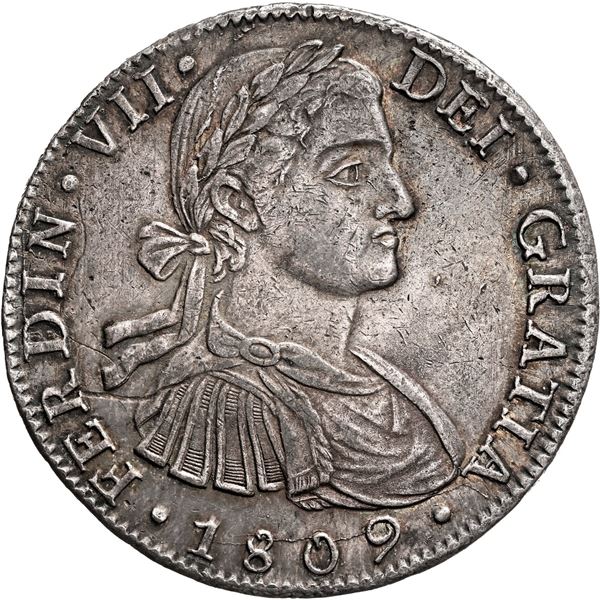 MEXICO, Mexico City, bust 8 reales, Ferdinand VII transitional ("armored" bust), 1809 TH, NGC AU 53.