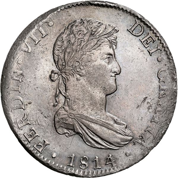 MEXICO, Mexico City, bust 8 reales, Ferdinand VII, 1814 JJ, NGC AU details / harshly cleaned.