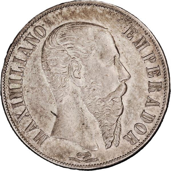 MEXICO, Mexico City, 1 peso, Maximilian, 1866, PCGS AU55 (Imperio Mexicano Label).