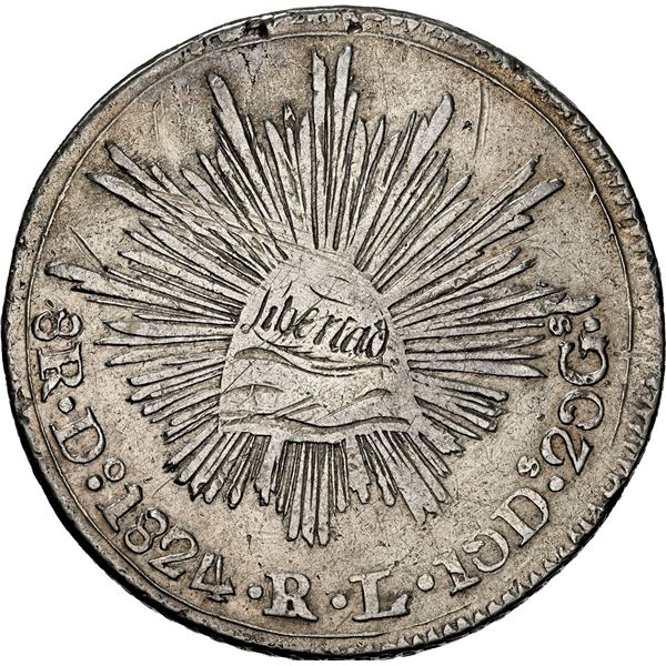 MEXICO, Durango, cap-and-rays 8 reales, 1824 RL, hookneck eagle, folded snake, large LIBERTAD, NGC V