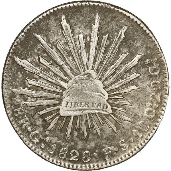 MEXICO, Guadalajara, cap-and-rays 8 reales, 1828 FS.