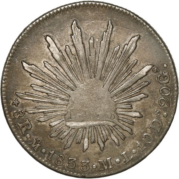 MEXICO, Mexico City, cap-and-rays 8 reales, 1833 ML.