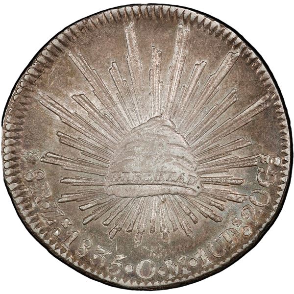 MEXICO, Zacatecas, cap-and-rays 8 reales, 1835 OM, PCGS MS62.