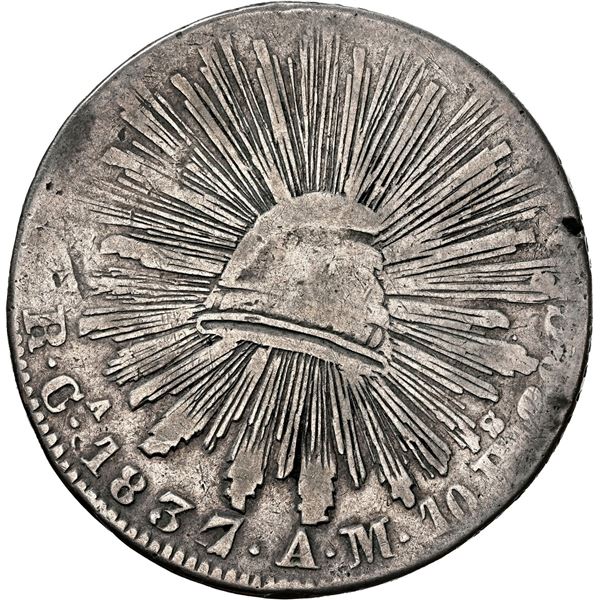MEXICO, Chihuahua, cap-and-rays 8 reales, 1837 AM, very rare, NGC F 12.