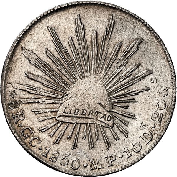 MEXICO, Guadalupe y Calvo, cap-and-rays 8 reales, 1850 MP, NGC XF details / tooled, cleaned.
