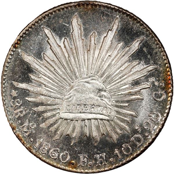 MEXICO, Mexico City, cap-and-rays 8 reales, 1860 FH, PCGS MS64+ Prooflike, finest known in PCGS cens