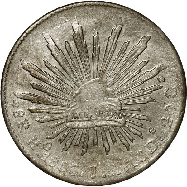 MEXICO, Hermosillo, cap-and-rays 8 reales, 1883/2 JA.