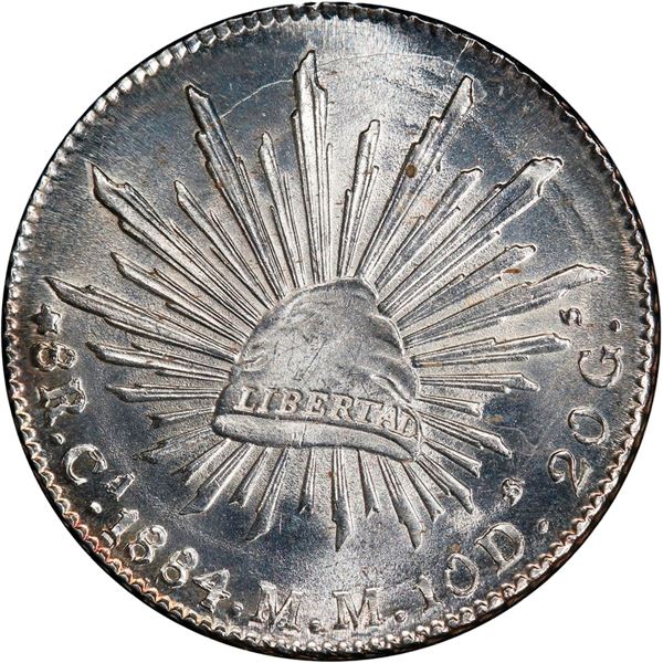 MEXICO, Chihuahua, cap-and-rays 8 reales, 1884 MM, PCGS MS64.