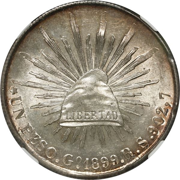 MEXICO, Guanajuato, cap-and-rays peso, 1899 RS, NGC MS 66, "top pop."
