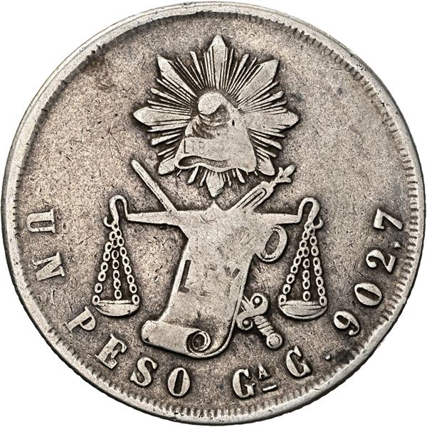 MEXICO, Guadalajara, "balance scale" peso, 1870 C, rare, NGC VF 20.