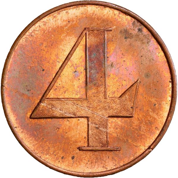 PANAMA, bronze 4 reales token, no date, Rivero S. Hermanos, rare, PCGS UNC details / scratch, finest