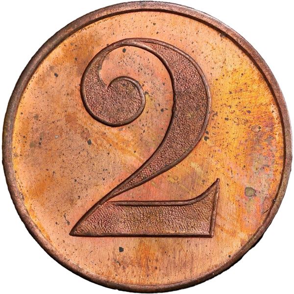 PANAMA, bronze 2 reales token, no date, Rivero S. Hermanos, rare, PCGS MS64 Red-Brown, finest and on