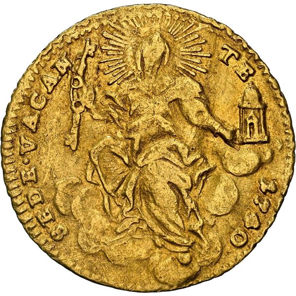 PAPAL STATES, Rome mint, gold ½ zecchino, Sede Vacante, 1740, NGC XF 45.