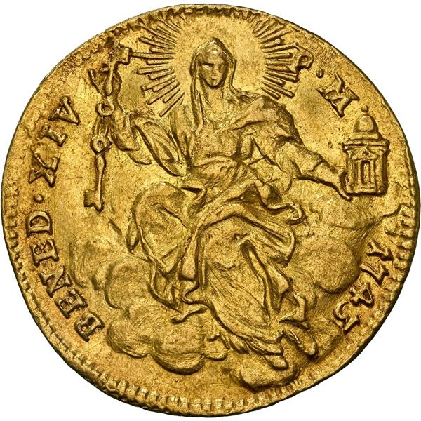 PAPAL STATES, Rome mint, gold zecchino, Benedict XIV, 1743, NGC AU 58.