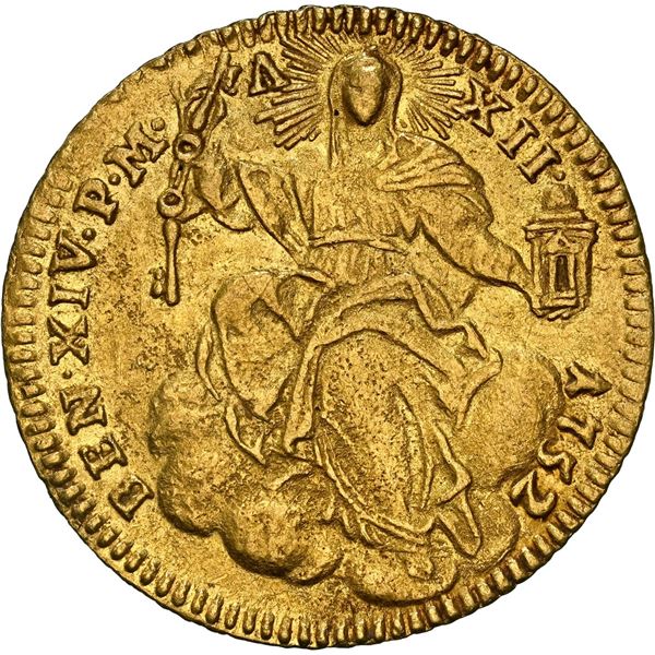PAPAL STATES, Rome mint, gold zecchino, Benedict XIV, 1752, NGC AU 55.