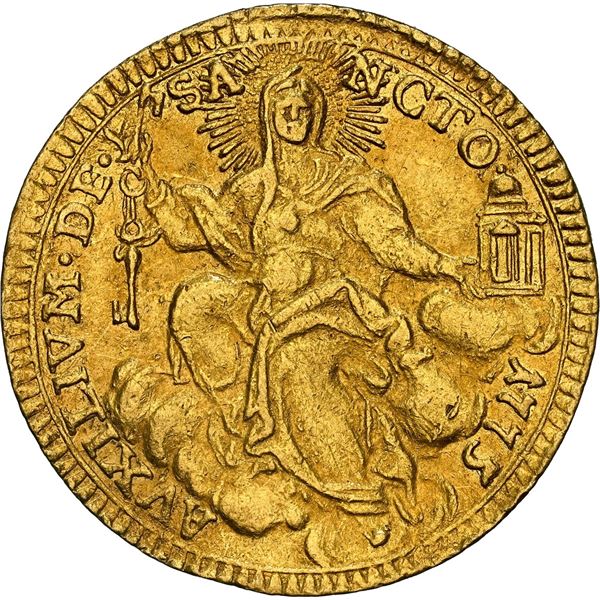 PAPAL STATES, Rome mint, gold zecchino, Pius VI, 1775, NGC AU details / bent.