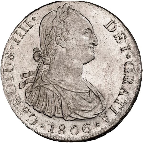 PERU, Lima, bust 8 reales, Charles IV, 1806 JP, PCGS MS63.