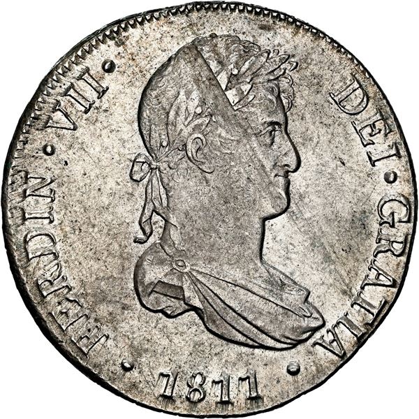 PERU, Lima, bust 8 reales, Ferdinand VII (laureate bust), 1811 JP, NGC AU 55, ex-Almenara.