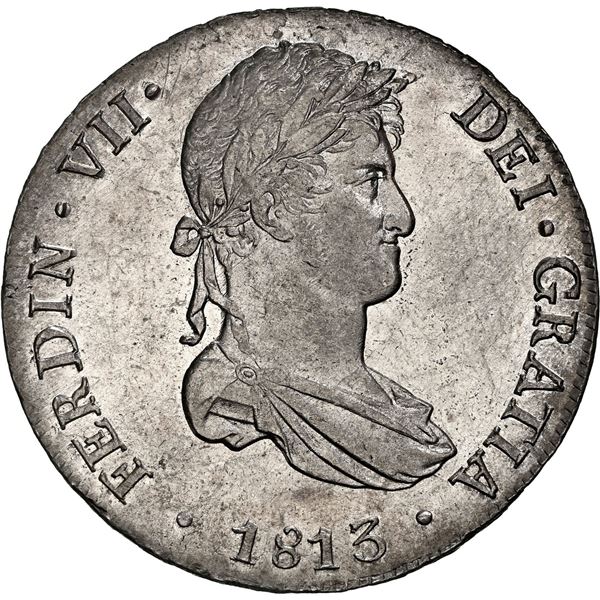 PERU, Lima, bust 8 reales, Ferdinand VII, 1813 JP, NGC AU details / cleaned, ex-Almenara.