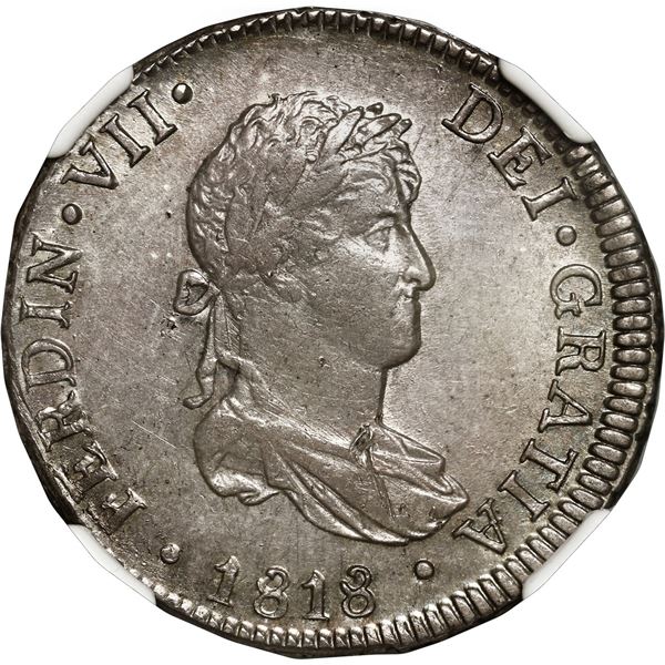 PERU, Lima, bust 2 reales, Ferdinand VII, 1818 JP, NGC AU details / obv scratched.