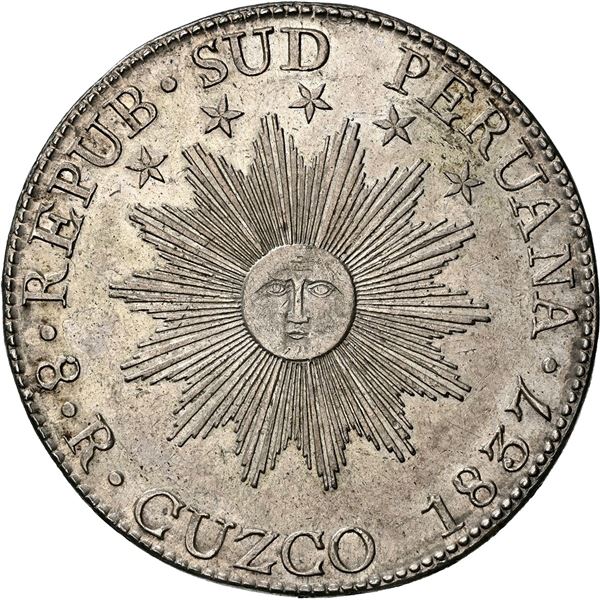 PERU (Republic of South Peru), Cuzco, 8 reales, 1837 BA, CONFEDERACION in small letters, NGC UNC det