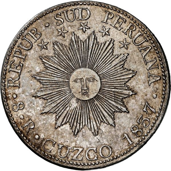 PERU (Republic of South Peru), Cuzco, 8 reales, 1837 MS, CONFEDERACION in large letters, NGC AU deta