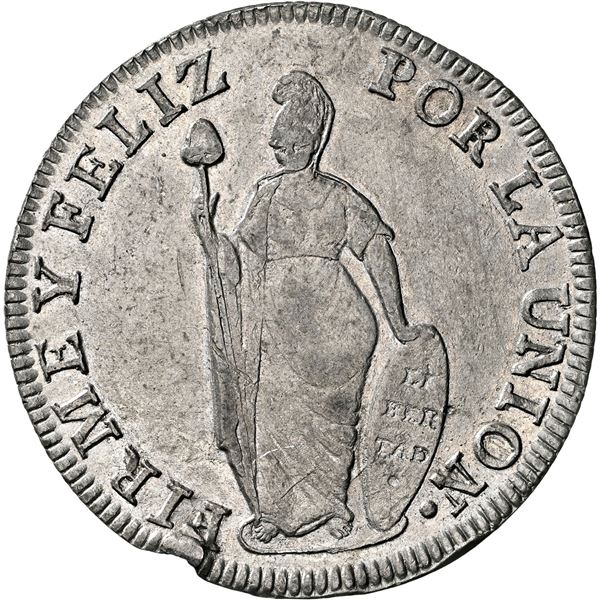 PERU, Lima, white-metal 8 reales trial, 1834 MM, unique, ex-Almenara.