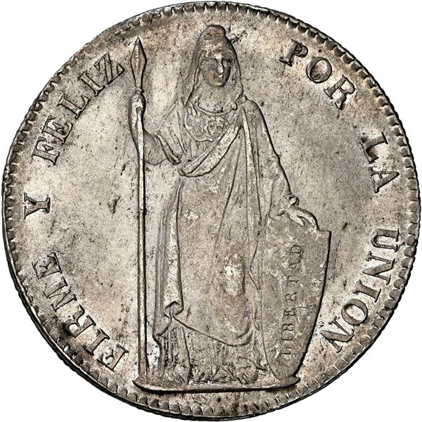 PERU, Lima, 8 reales, 1855 MB, NGC AU 58, ex-Almenara.