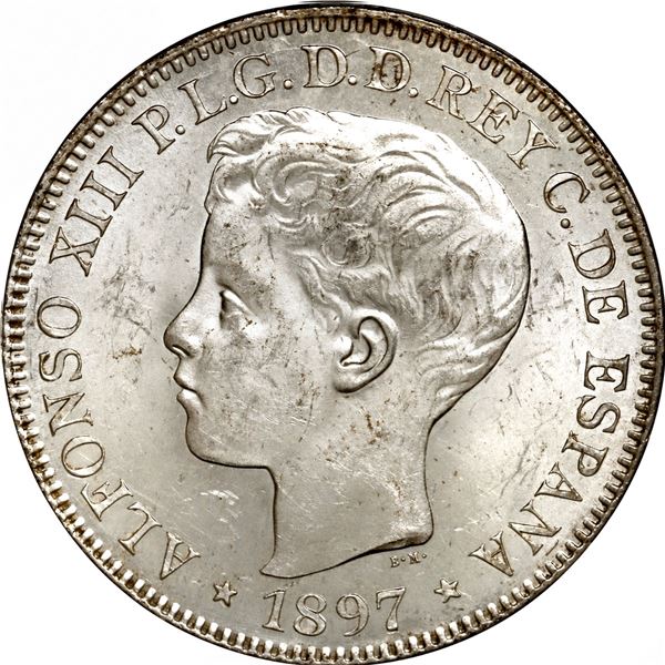 PHILIPPINES (under Spain), Manila, 1 peso, Alfonso XIII, 1897 SG-V, NGC MS 62.