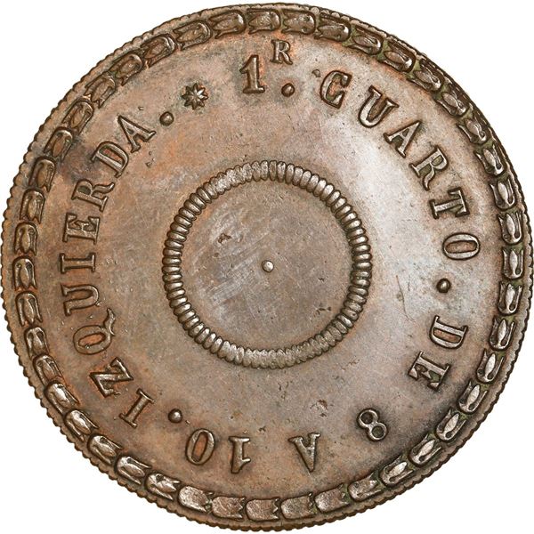 PUERTO RICO (under Spain), copper military token, Isabel II, undated (mid-1800s), reeded edge, very 