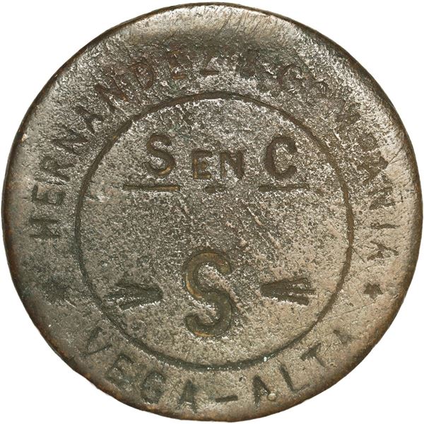 PUERTO RICO (under Spain), Vega Alta, brass uniface "S" token, no date (late 1800s), Hernández, "S e