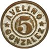 Image 2 : PUERTO RICO, Playa de Ponce, silvered brass "5" token, no date (early 1900s), Avelino González, Ship
