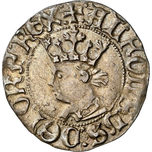 SPAIN (Aragón), Barcelona, 1 croat, Alfonso IV (1416-1458), circle and dots inverted, rare, NGC AU 5