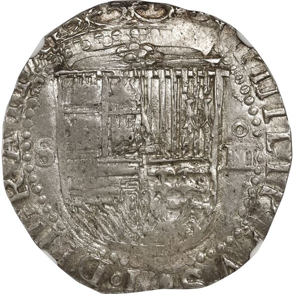 SPAIN, Seville, cob 4 reales, Philip II, assayer Gothic D at 4 o'clock outside tressure on reverse, 