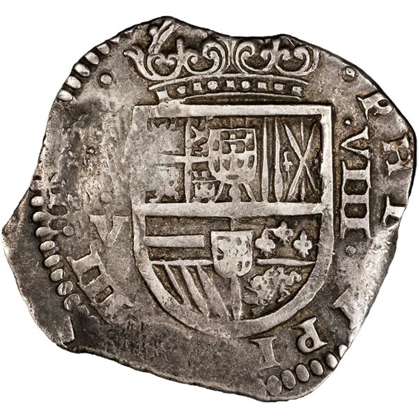 SPAIN, Madrid, cob 8 reales, Phillip III, 1621 V, very rare, PCGS XF45, finest and only example in P