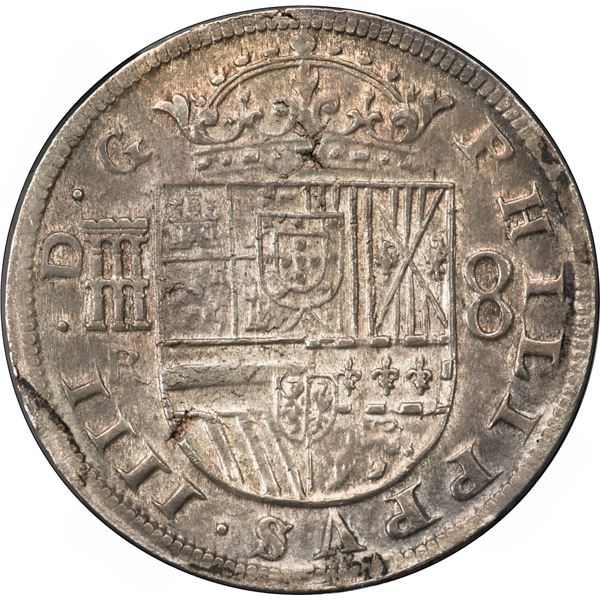 SPAIN, Segovia, milled 8 reales, Philip IV, 1636 R, NGC MS 62.