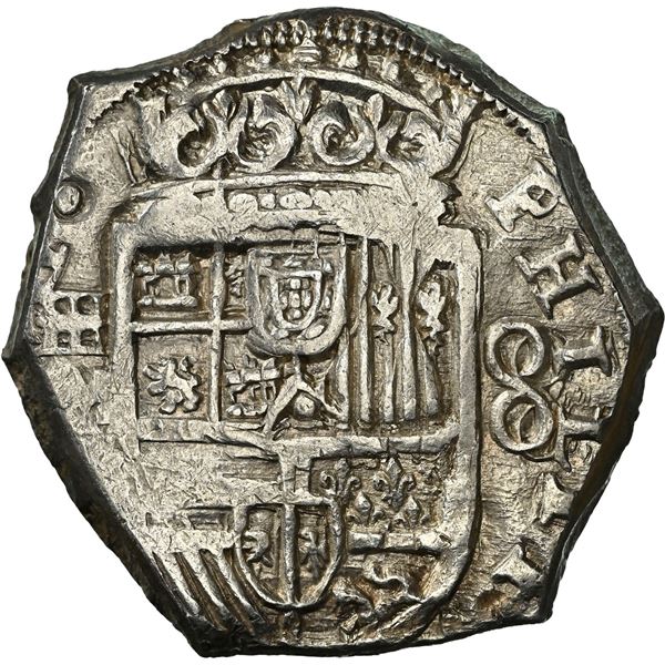 SPAIN, Segovia, cob 8 reales, Philip IV, 1659 M, NGC MS 62, finest known in NGC census.