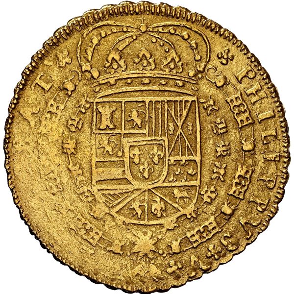 SPAIN, Seville, gold milled 8 escudos, Philip V, 1711 M, 8-S-8-M, rare, NGC AU details / rev cleaned