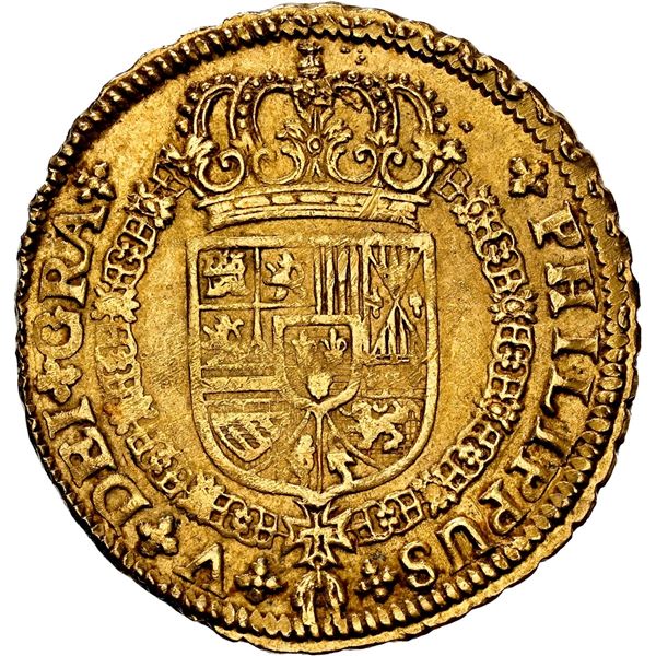 SPAIN, Seville, gold milled 4 escudos, Philip V, 1721 J, NGC AU 55.