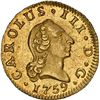 Image 1 : SPAIN, Madrid, gold bust ½ escudo, Charles III (young bust), 1759 JP, NGC MS 64, finest known in NGC