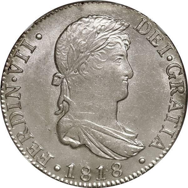SPAIN, Seville, bust 4 reales, Ferdinand VII, 1818 CJ, NGC AU 58, "top pop."