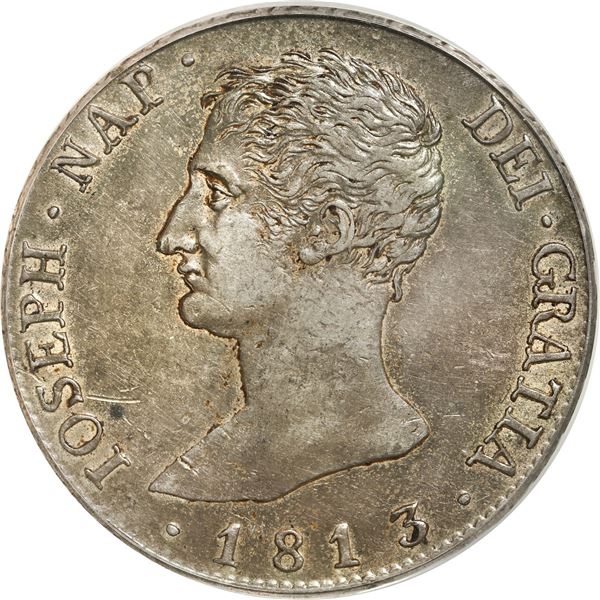 SPAIN, Madrid, 20 reales de vellon, Joseph Napoleon, 1813 RN, PCGS AU50.