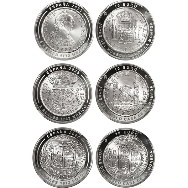 SPAIN, Madrid, set of three 2025-dated proof 10 euros, Jewels of the Casa de la Moneda Collection, N