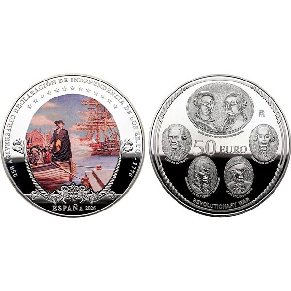 SPAIN, Madrid, colorized proof 50 euros, 2026, 250th Anniversary of the Declaration of Independence 