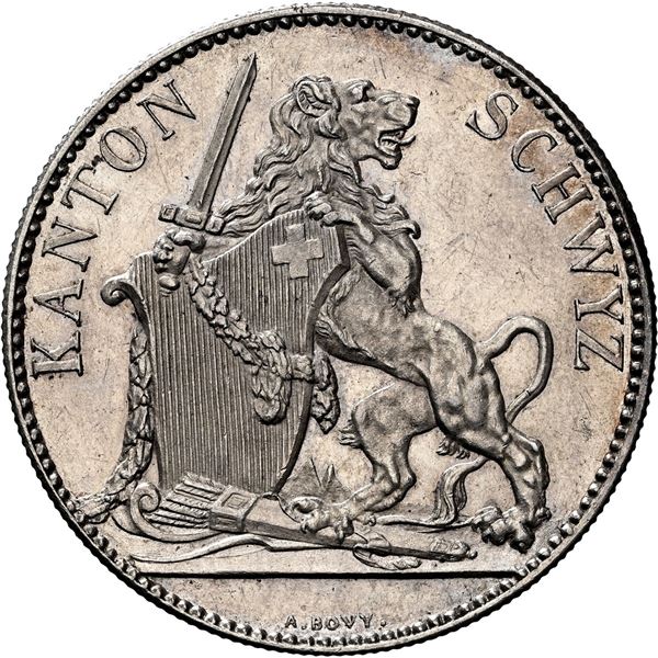 SWITZERLAND, Bern, 5 francs, 1867, Schwyz Shooting Festival, scarce, NGC MS 61.