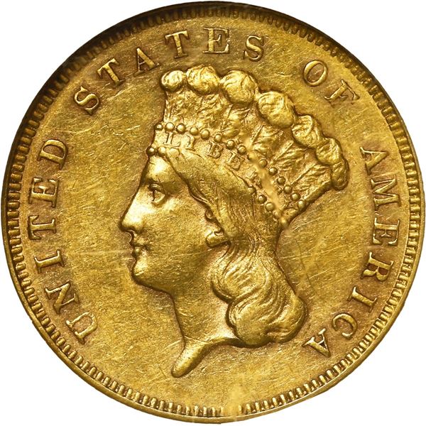 UNITED STATES, Philadelphia mint, gold $3 Indian Princess, 1861, NGC AU 53.